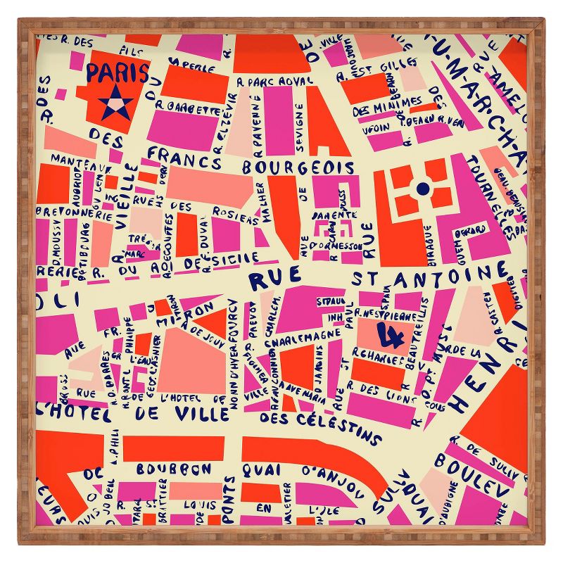 Decorative Holli Zollinger Paris Map Wooden Tray - Pink - Deny Designs, 1 of 6