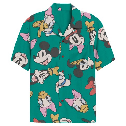 Floral Mens Button-up Hawaiian Park Shirts Mickey Minnie 