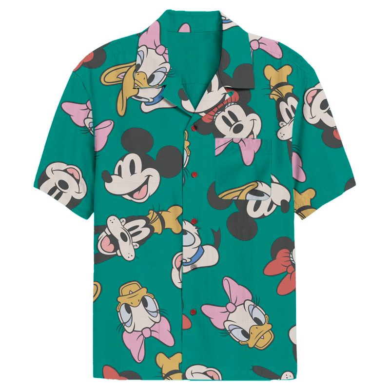 Men's Mickey & Friends Retro Character Print Button Down Shirt, 1 of 4