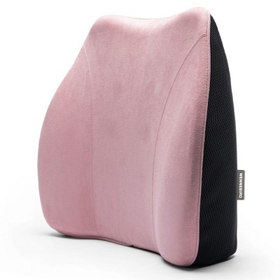 WENNEBIRD Model Q Lumbar Memory Foam Support Pillow to Improve Posture with Raised Side Butterfly Design, Dual Fabric, and Removable Cover, Pink