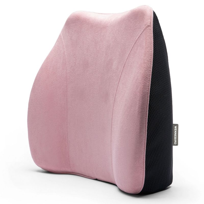WENNEBIRD Model Q Lumbar Memory Foam Support Pillow to Improve Posture with Raised Side Butterfly Design, Dual Fabric, and Removable Cover, Pink, 1 of 7