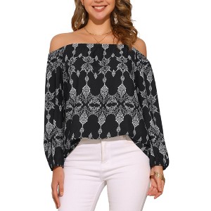 INSPIRE CHIC Women's Off the Shoulder Long Sleeve Bohemian Blouse - 1 of 4