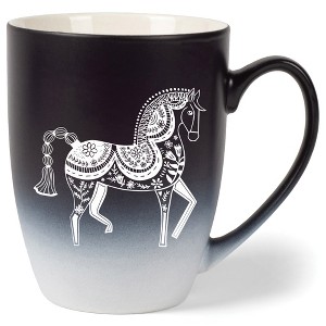 Elanze Designs 12 Ounce Two Toned Ombre Ceramic Tea Coffee Cup Mug Black  White Majestic Floral Horse : Target