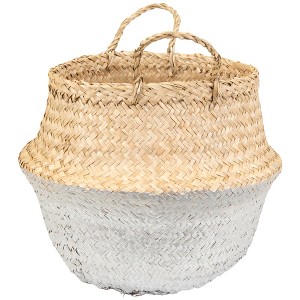 Northlight Seagrass Belly Wicker Basket with Handles - 13" - Silver and Beige - 1 of 4