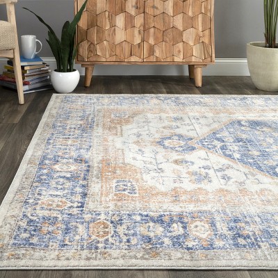Oval Easy-Care Synthetic Blue Spot Area Rug