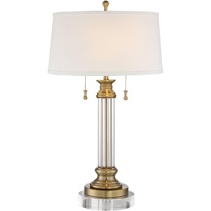 Vienna Full Spectrum Rolland Traditional Table Lamp with Round Riser 31 1/2" Tall Antique Brass Crystal Off White Drum Shade for Bedroom Living Room - 1 of 4