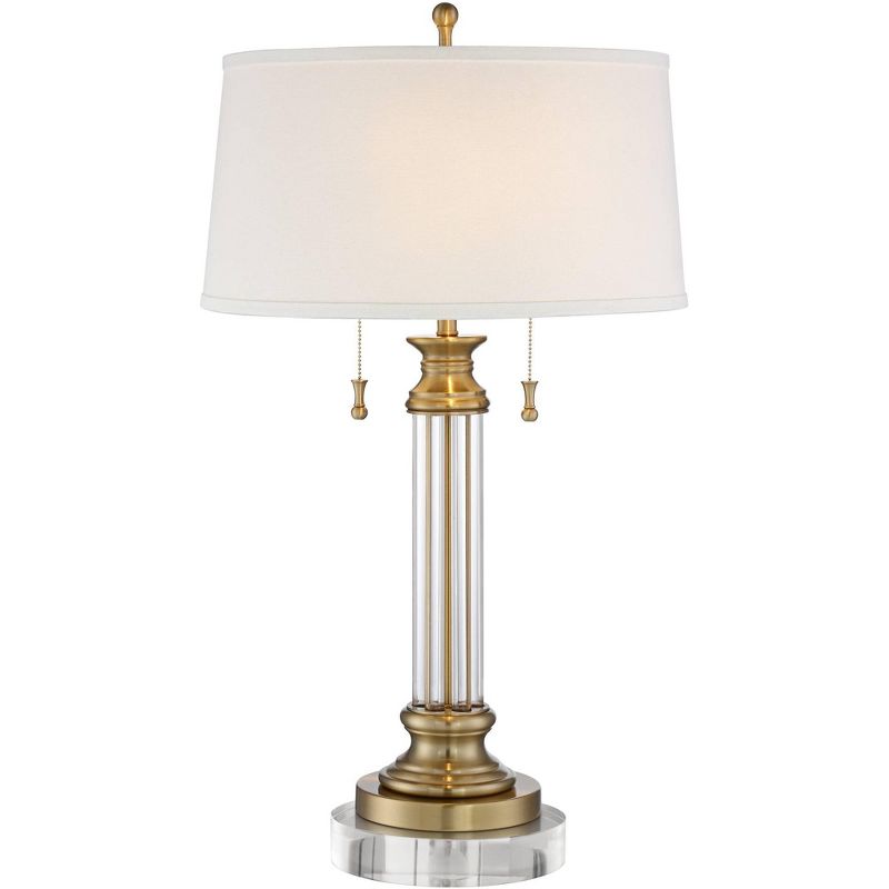 Vienna Full Spectrum Rolland Traditional Table Lamp with Round Riser 31 1/2" Tall Antique Brass Crystal Off White Drum Shade for Bedroom Living Room, 1 of 7