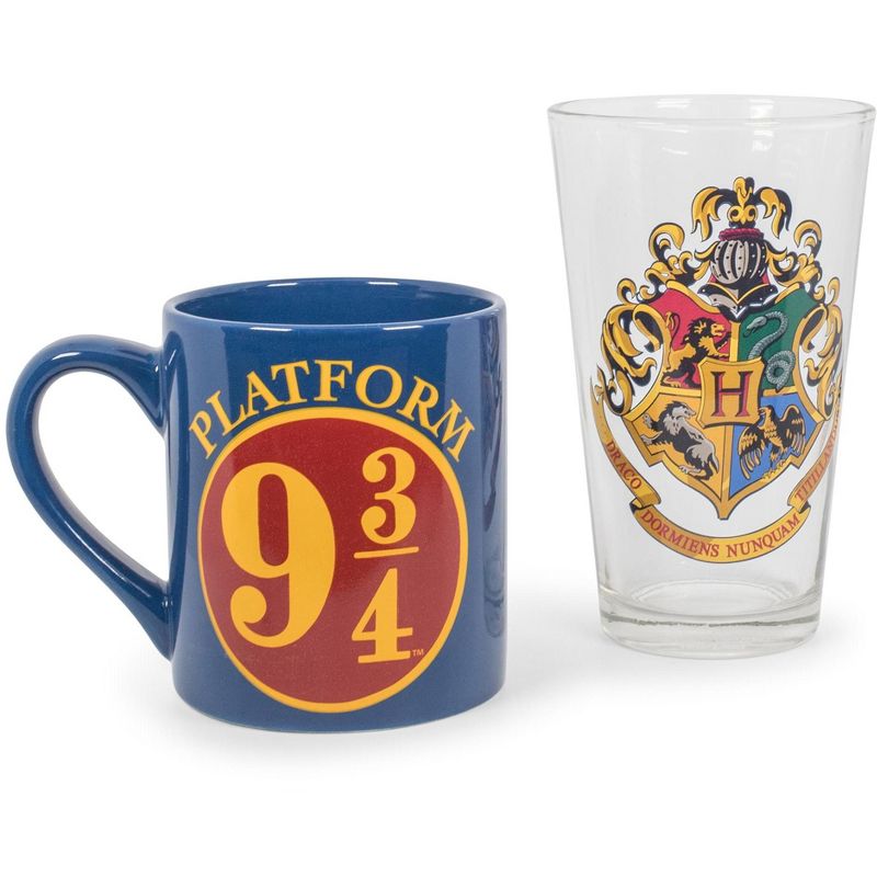 Silver Buffalo Harry Potter Hogwarts Pint Glass And Platform 9 3/4 Mug Set, 1 of 8