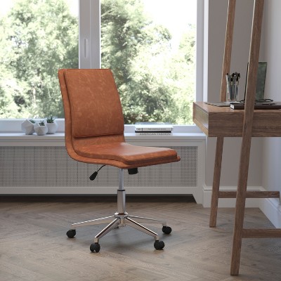 Elevated Brown LeatherSoft Mid-Back Armless Swivel Task Chair