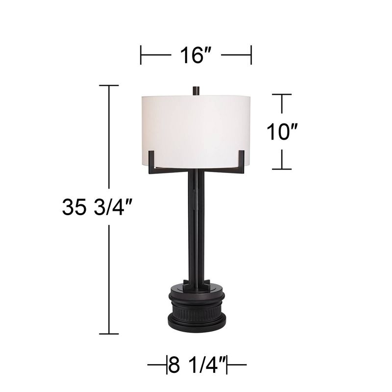 Franklin Iron Works Idira Industrial Table Lamp with Black Round Riser 35 3/4" Tall Black Metal White Shade for Bedroom Living Room Bedside Nightstand, 4 of 9