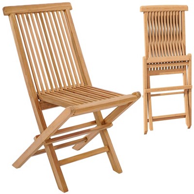 Costway 2 Pcs Patio Folding Chair Indonesia Teak High Back Dining   GUEST B505b1e4 F157 4edf 9009 1354f41267b4