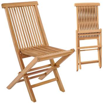 Costway 2 PCS Patio Folding Chair Indonesia Teak High Back Dining Slatted Seat Portable Outdoor