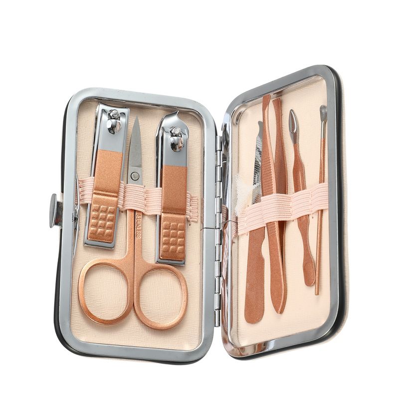 Unique BargainsStainless Steel Manicure Nail Clippers Pedicure Tools Rose Gold Tone 7 in 1 Set, 5 of 7