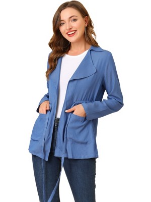 Allegra K Women's Thin Lightweight Drawsting Chambray Casual Jacket