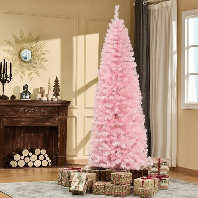 NicBex 7ft Artificial Christmas Tree Slim Pencil Tree with 818 Branch Tips and Metal Stand for Decoration, Pink