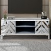 Mirrored TV Stand with Open Storage & 2 Storage Cabinets, Glass TV Console Table with M Shape Sparkling Mirror Doors for 65+ Inch TV, for Living Room - 4 of 4