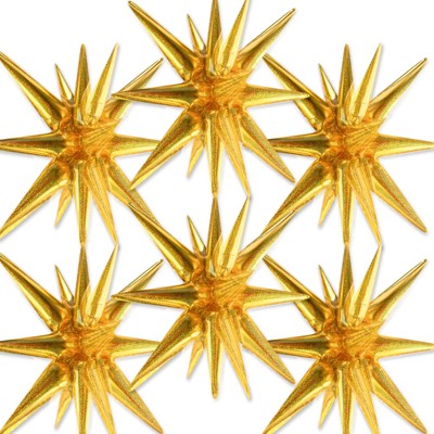 PartyWoo Foil Balloons Gold Star Starburst Point 22 Inch 6 pcs
