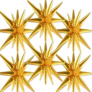 PartyWoo Foil Balloons Gold Star Starburst Point 22 Inch 6 pcs - 1 of 4