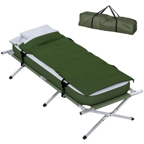 Outsunny Camping Cot Folding Bed with Mattress Sleeping Bag Pillow Carry Bag Comfortable and Portable for Travel Camp Beach