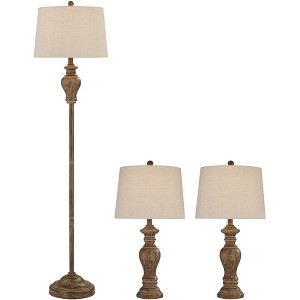 Regency Hill Sutton Traditional Table and Floor Lamp Set Brown Faux Walnut Wood Finish Off-White Shade Living Room Bedroom Bedside Nightstand House - 1 of 1