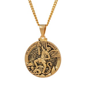 Dicksons St Michael medal Round Gold Plated 24 Inch Men's Necklace in Jewelry Box - 1 of 4