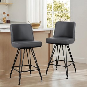 Bekrvio 26" Swivel Counter Height Bar Stools with Back-Faux Leather/Velvet Upholstered, V-Shaped Metal Legs-Modern Counter Stools for Kitchen Island - 1 of 4