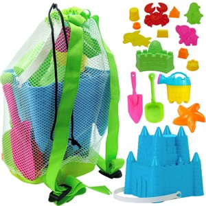 4E's Novelty 17 Pc Kids Beach Toys Set w/ Bucket, Shovels, Molds & Mesh Bag, Sand Box Fun - 1 of 4
