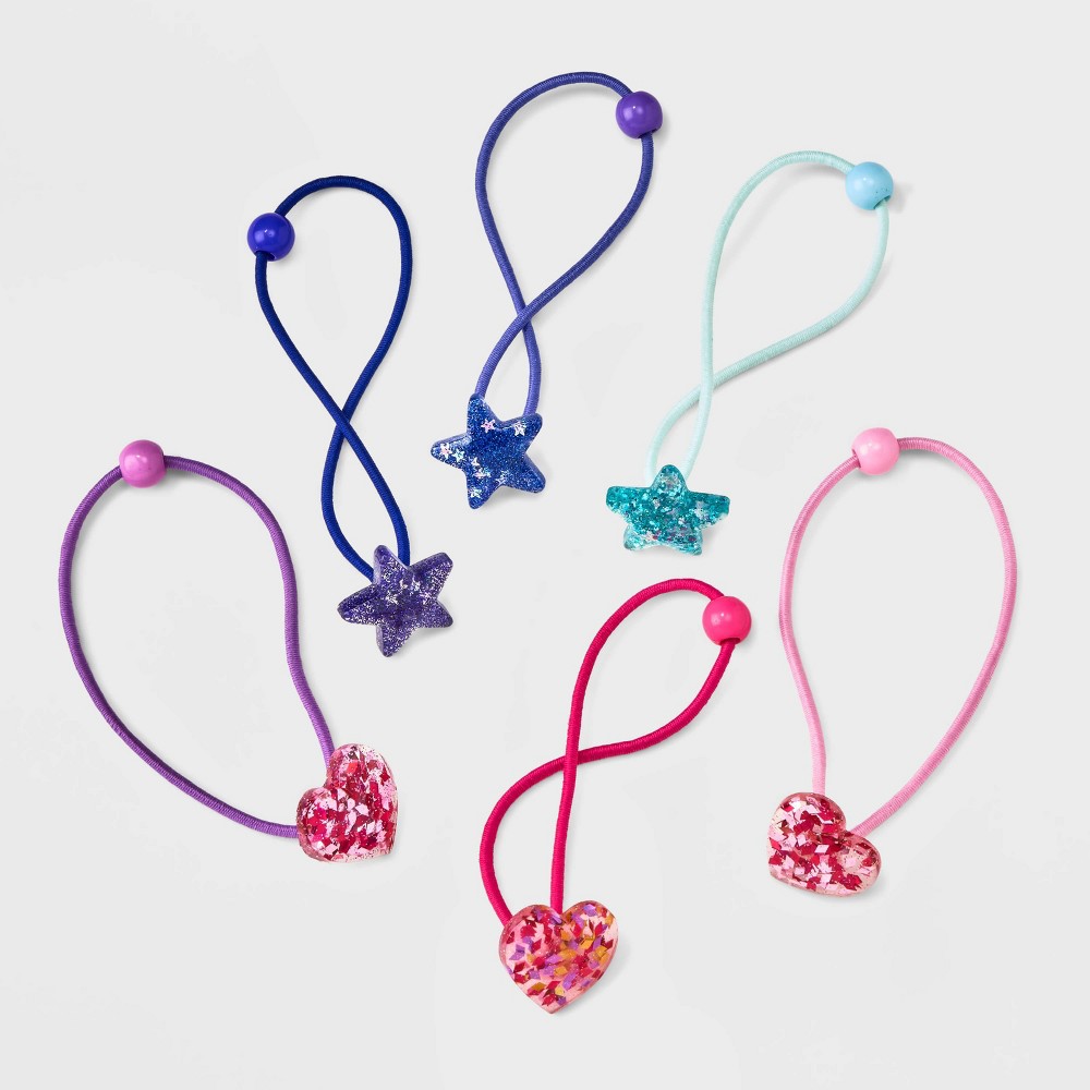 Girls' 6pk Glitter Heart Elastic Hair Ties - Cat & Jack™