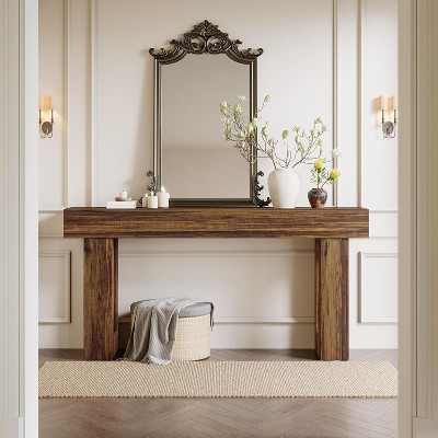 63-Inch Light Brown Farmhouse Wooden Console Table