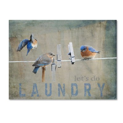 Bluebirds on Clothesline Framed Canvas Art for Nursery