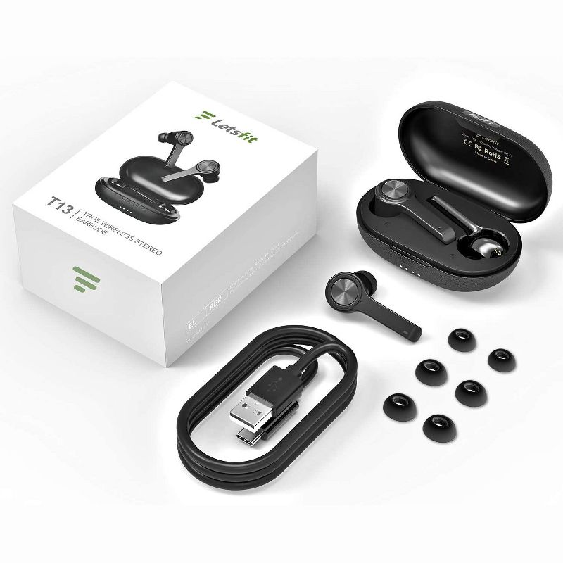 Letsfit Wireless 5.0 Wireless Waterproof Earbuds – Touch Control TWS HD Stereo Sound - Built-in Mic for Running Gym Workout T13, 3 of 10