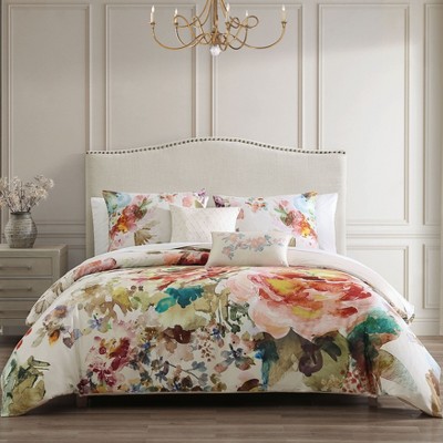 Bebejan Antique Flowers Ivory 100% Cotton 5-Piece Reversible Comforter Set