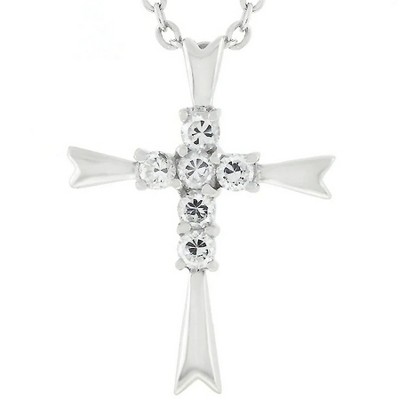 ShineHigh Coupled Cross Pendant – Rhodium-Plated .925 Sterling Silver with 6 Cubic Zirconia Stones – Elegant Faith-Inspired Necklace with Chain