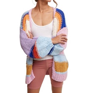 Women's Hand Knit Multi Striped Cardigan - Listicle - 1 of 3