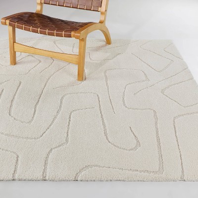 Cream Abstract Rectangular Synthetic Kids Area Rug 7'10" x 10'