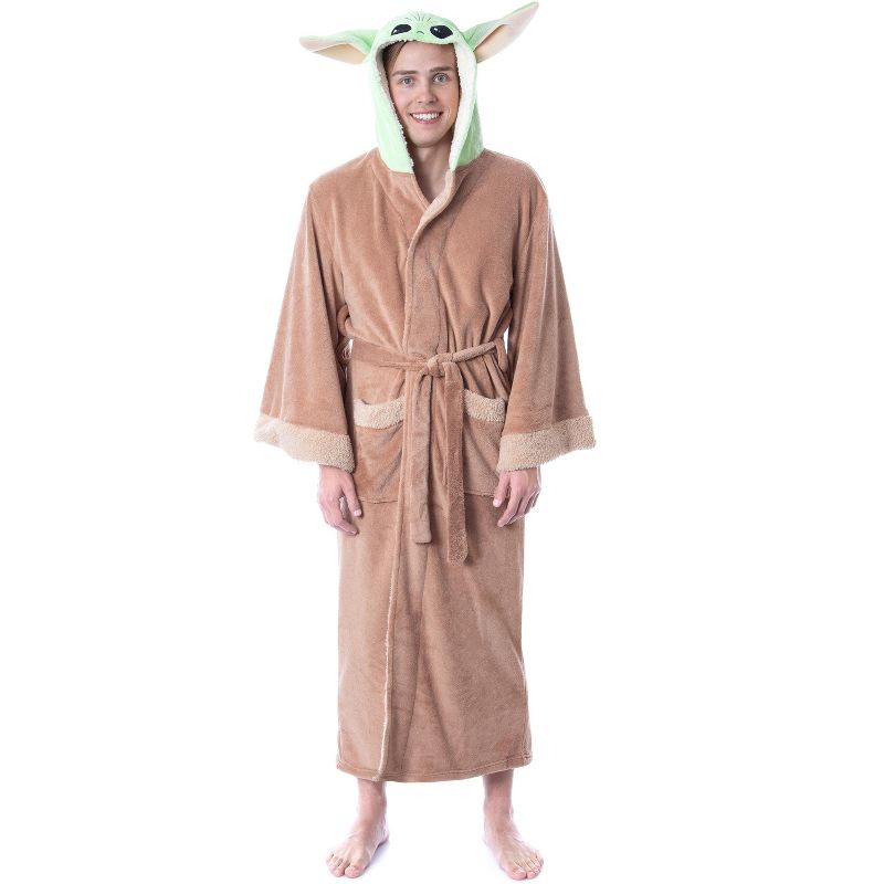 Star Wars The Mandalorian Grogu Baby Yoda Costume Adult Robe Hooded Bathrobe Brown, 5 of 7