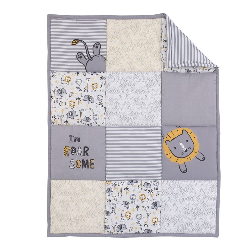 Little Love by NoJo Roarsome Lion - Grey, Yellow, White 3 Piece Nursery Crib Bedding Set with Comforter, Fitted Crib Sheet, Dust Ruffle, 2 of 6
