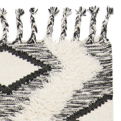 Kenya Hand-Knotted Black and Ivory Wool Area Rug