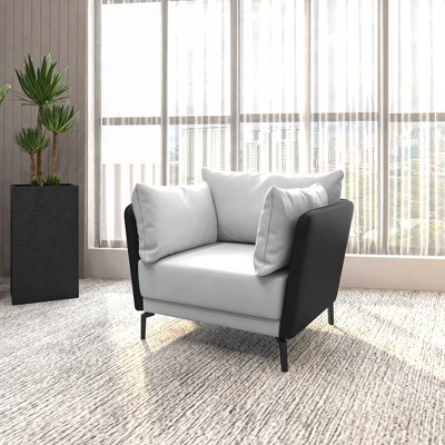 Luxify Black and Gray Faux Leather Barrel Accent Chair