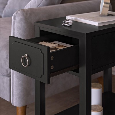 Majesty Black Narrow Side Table with Sophisticated Storage