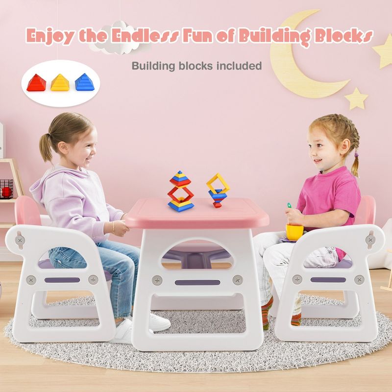 Costway 3-Piece Kids Table and Chair Set Toddler Activity Study Desk with  Building Blocks, 2 of 11
