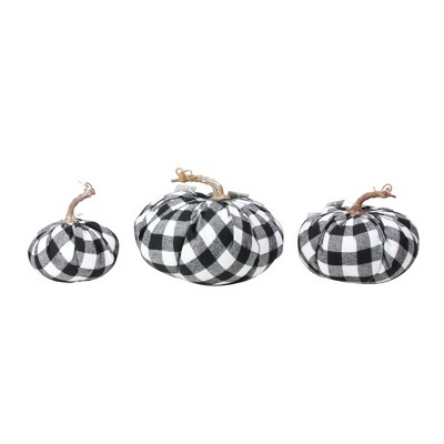 Raz Imports 8.75" Plaid Autumn Pumpkin Thanksgiving Decorations 3ct - Black/White