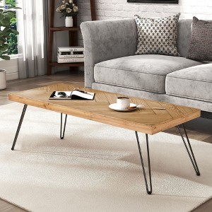 Mayeerty Modern Coffee Table, Cocktail Table with Metal Hairpin Legs for Living Room, Ash Wood Finished - 1 of 4