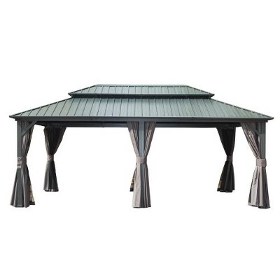 NicBex Permanent Galvanized Steel Roof Outdoor Gazebo with Aluminum Frame, Pavilion Metal Gazebos with Netting & Curtains for Garden, Patios, Lawns