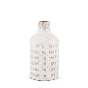 HomeRoots 11" Off White And Natural Geometric Metal Cylinder Table Vase - 1 of 4