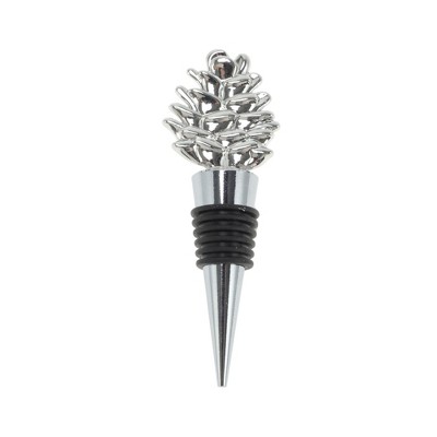 Unique Bargains Christmas Pine Cone Bottle Stopper Aluminum Alloy TPR Silver Tone Black 1 Pc