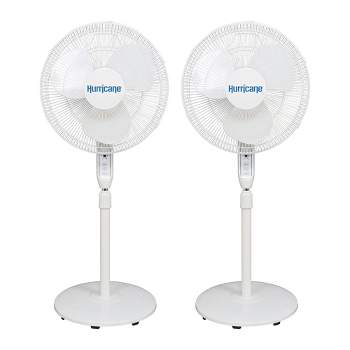 Hurricane Supreme 16 Inch 90 Degree Oscillating Indoor 3 Speed Pedestal Floor Stand Fan with Adjustable Height and Remote Control, White (2 Pack)