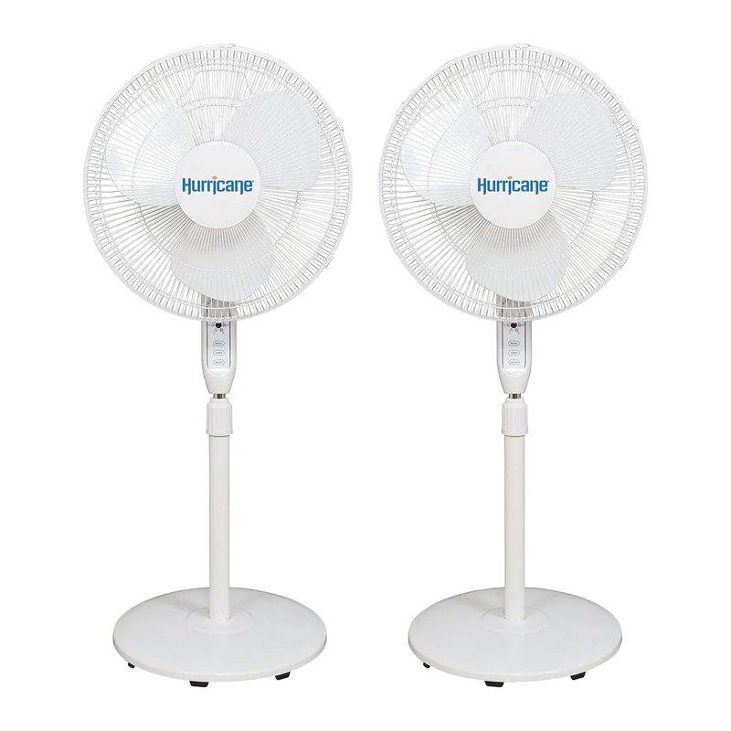 Hurricane Supreme 16 Inch 90 Degree Oscillating Indoor 3 Speed Pedestal Floor Stand Fan with Adjustable Height and Remote Control, White (2 Pack), 1 of 7