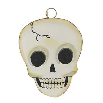 Halloween Skull Charm  -  One Plaque 8 Inches -  Spooky Skeleton Eyes  -  F21010  -  Metal  -  White