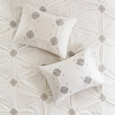 Gray Cotton Reversible King Embroidered Comforter Set